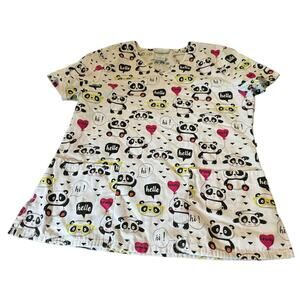 Scrub Star Pandas Hearts Hello Hi Medium V Neck Top Dental Nursing Veterinary